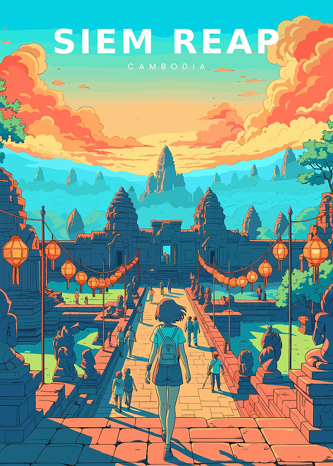 Siem Reap Cambodia Travel Poster