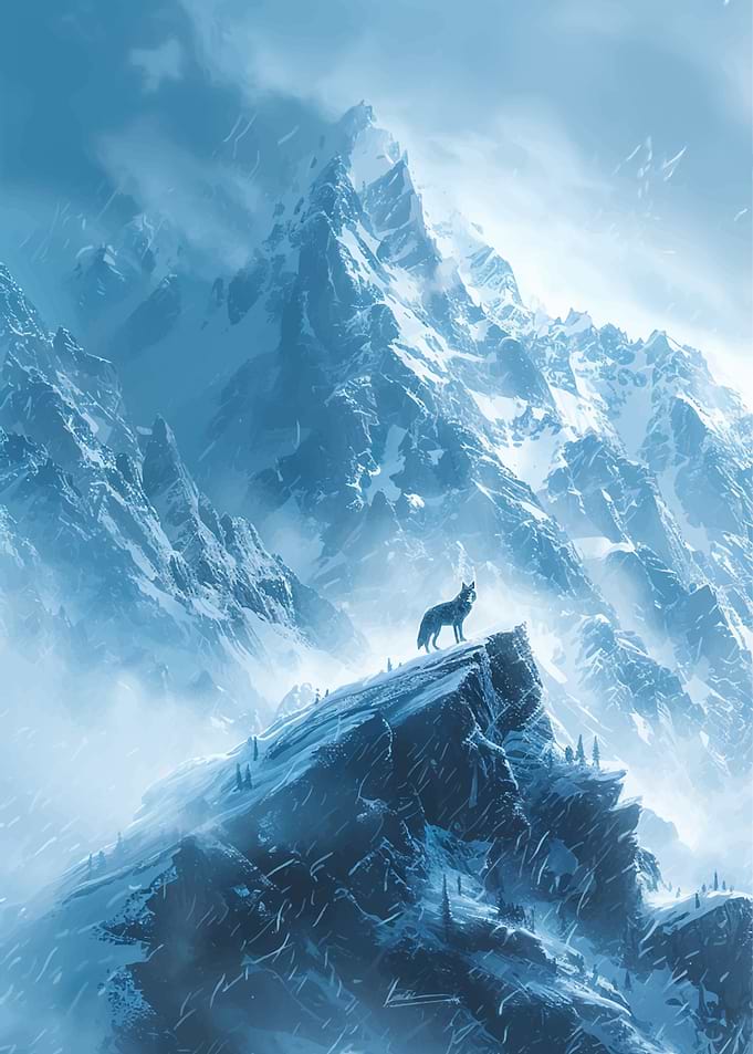 Wolf on a Snowy Mountain Peak