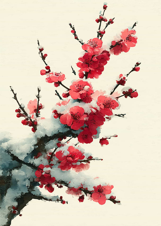 Snow-Covered Red Plum Blossoms