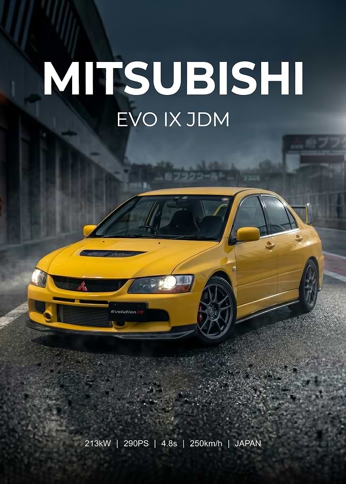 Yellow Mitsubishi Evo IX JDM poster