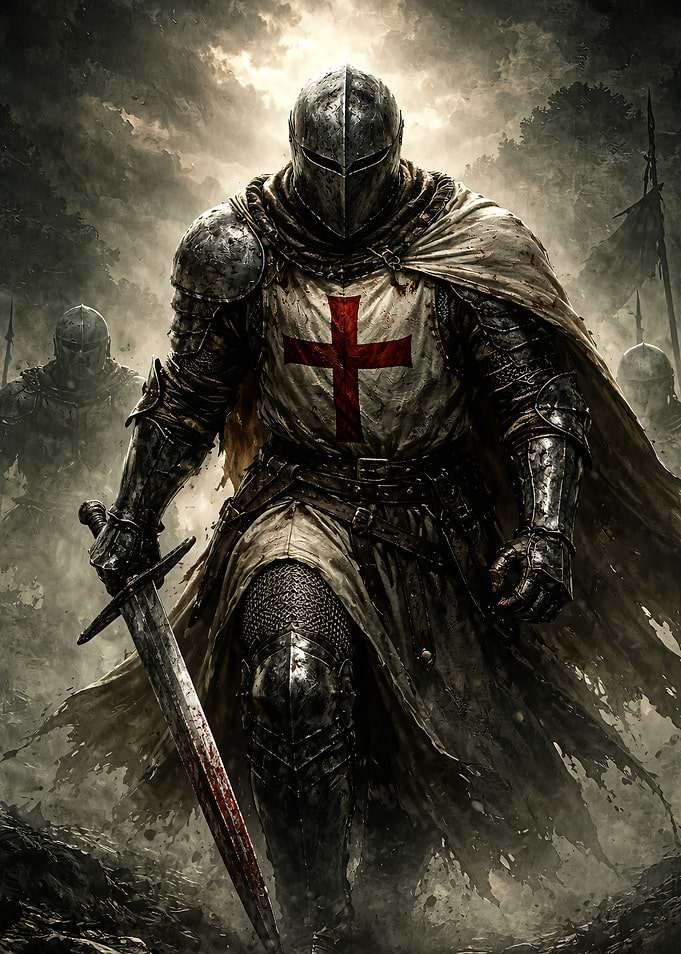 Knight with Sword and Red Cross