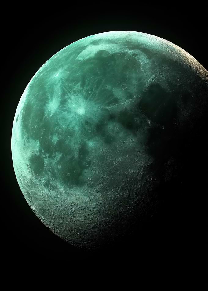 Ethereal Teal Moon in Darkness