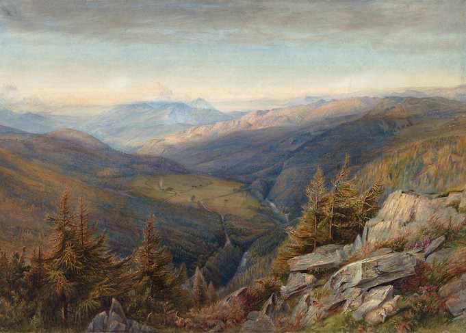 Panoramic Mountain Valley Landscape Painting