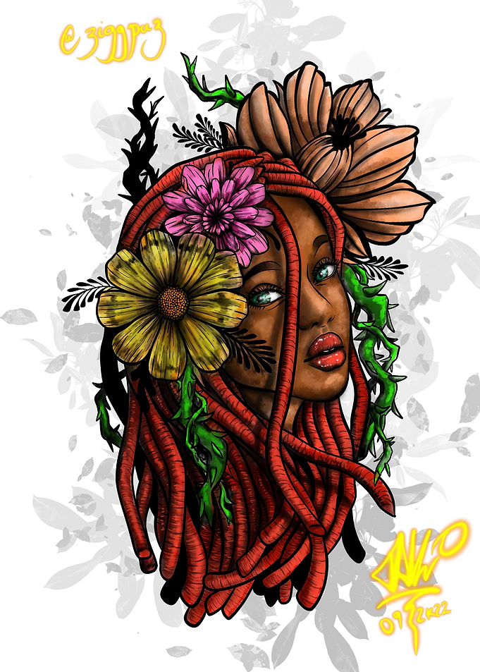 Woman with Dreadlocks and Flowers