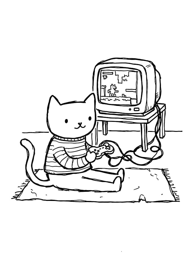 Cat playing video games