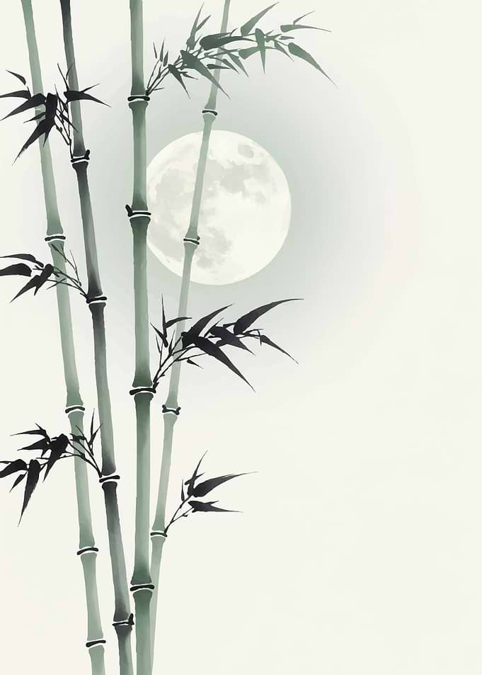 Bamboo and Moon Painting