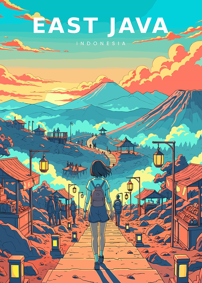 East Java Indonesia Travel Poster