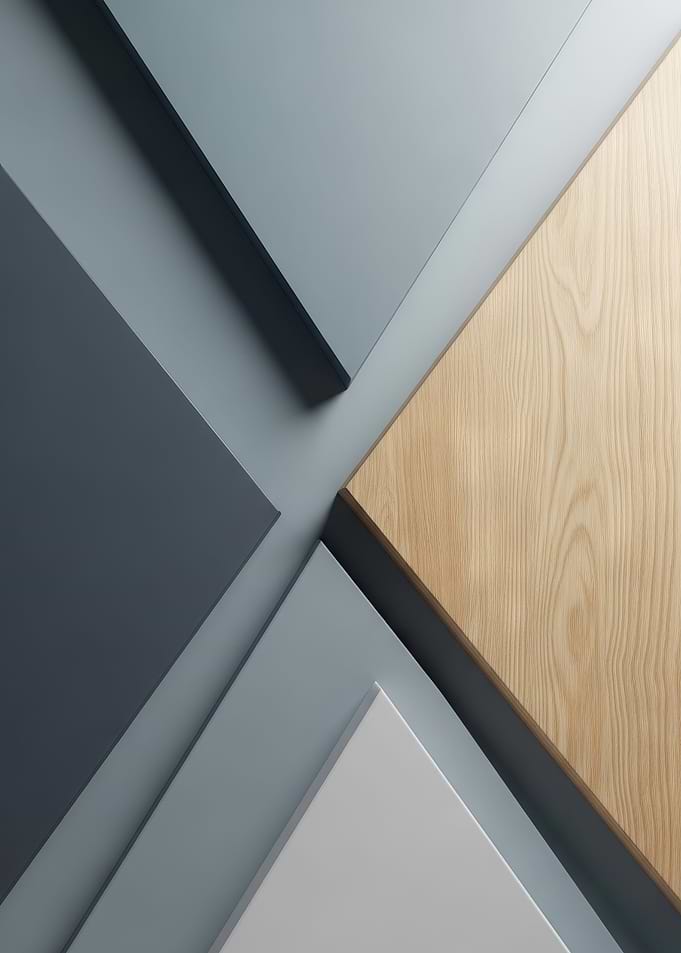 Abstract geometric wood and grey panels