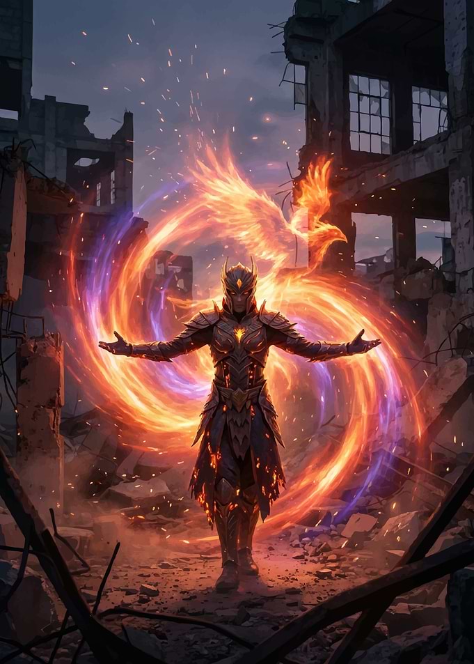 Phoenix Warrior in Ruined City