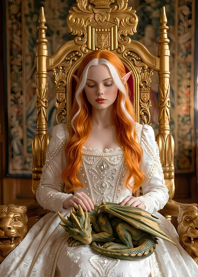 Elf Queen with Dragon on Throne