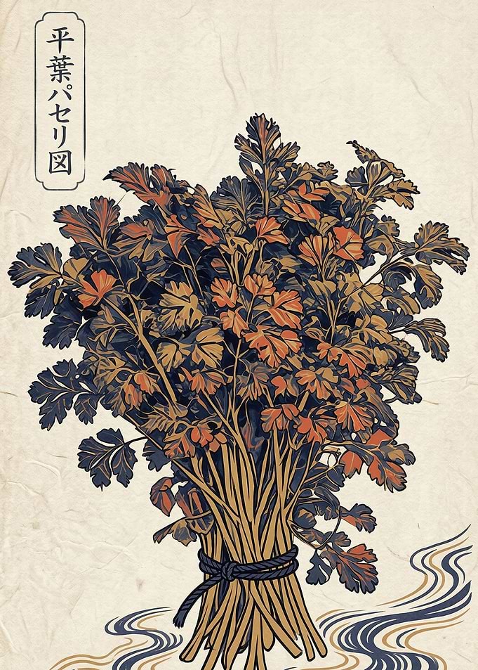 Ukiyo-e Style Parsley Illustration