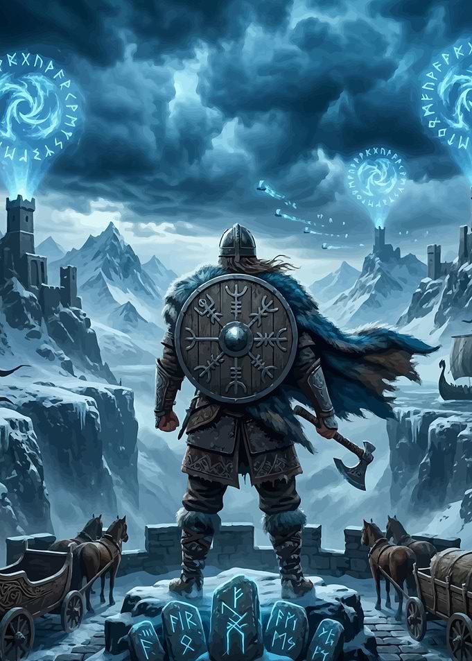 Viking Warrior in Snowy Landscape