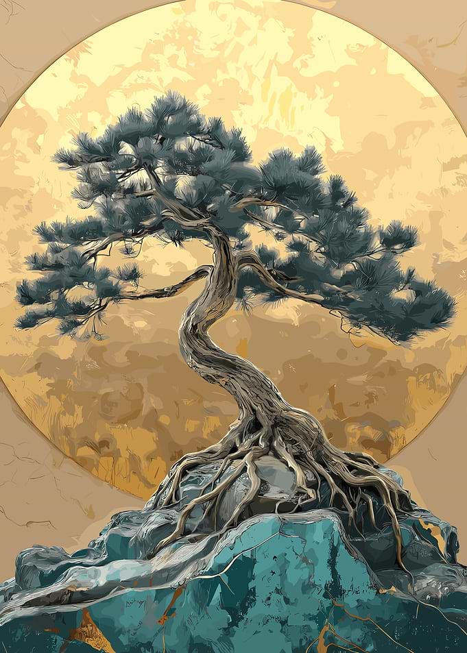 Bonsai Tree on Textured Background