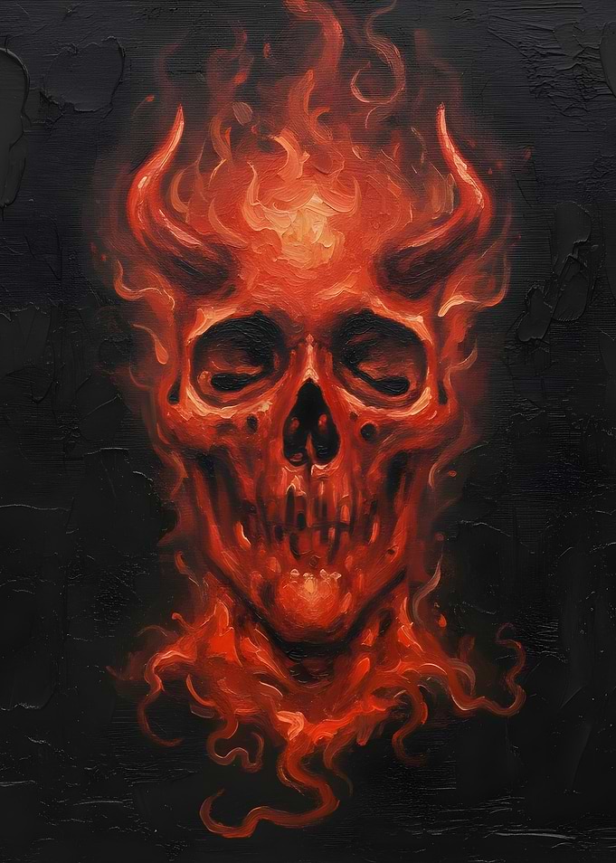 Fiery Skull with Horns