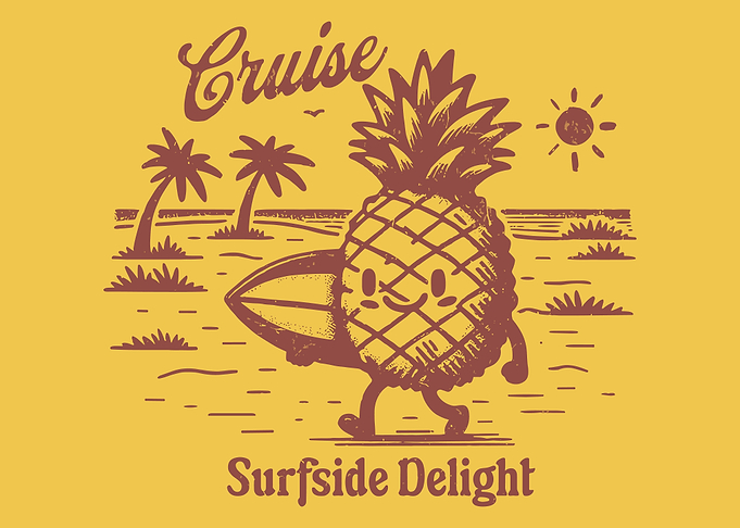 Surfside Delight Pineapple Poster, Retro Beach Cruise Wall Art, Funny Summer Vacation Print