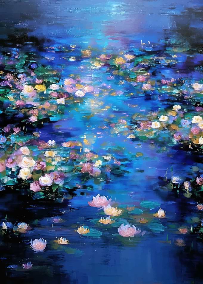 Impressionistic Water Lilies at Night