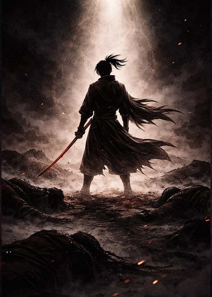 Samurai Standing Over Fallen Enemies