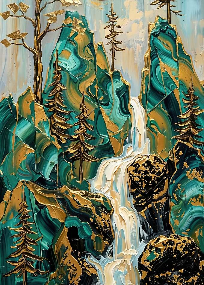 Abstract Waterfall Landscape Painting