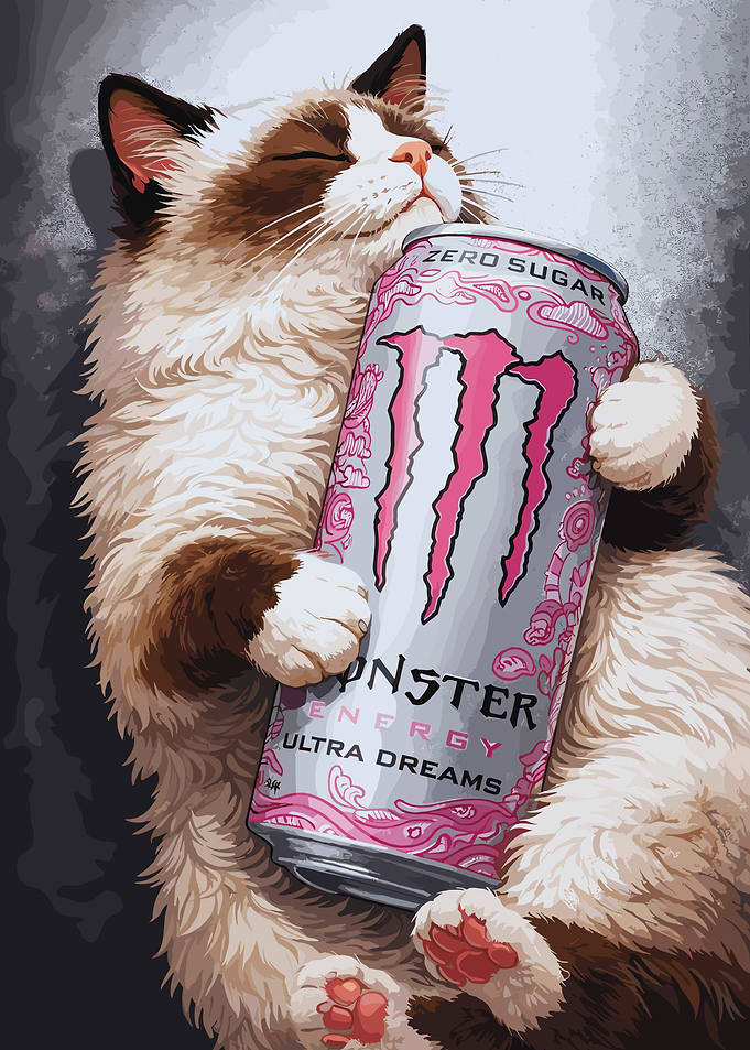 Grumpy Cat Hugs Monster Energy Can
