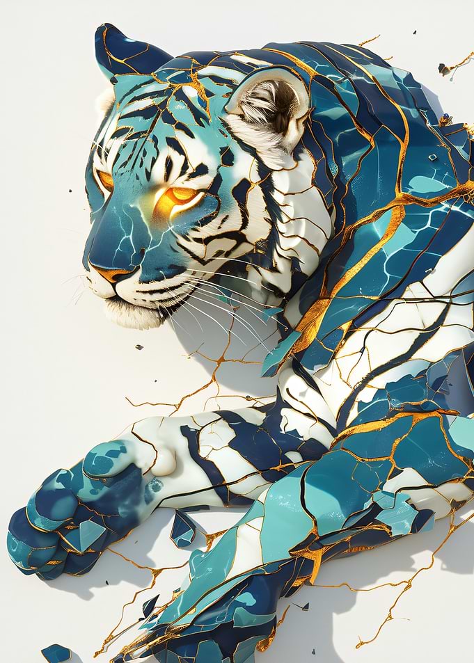Cracked Tiger with Blue and Gold Accents