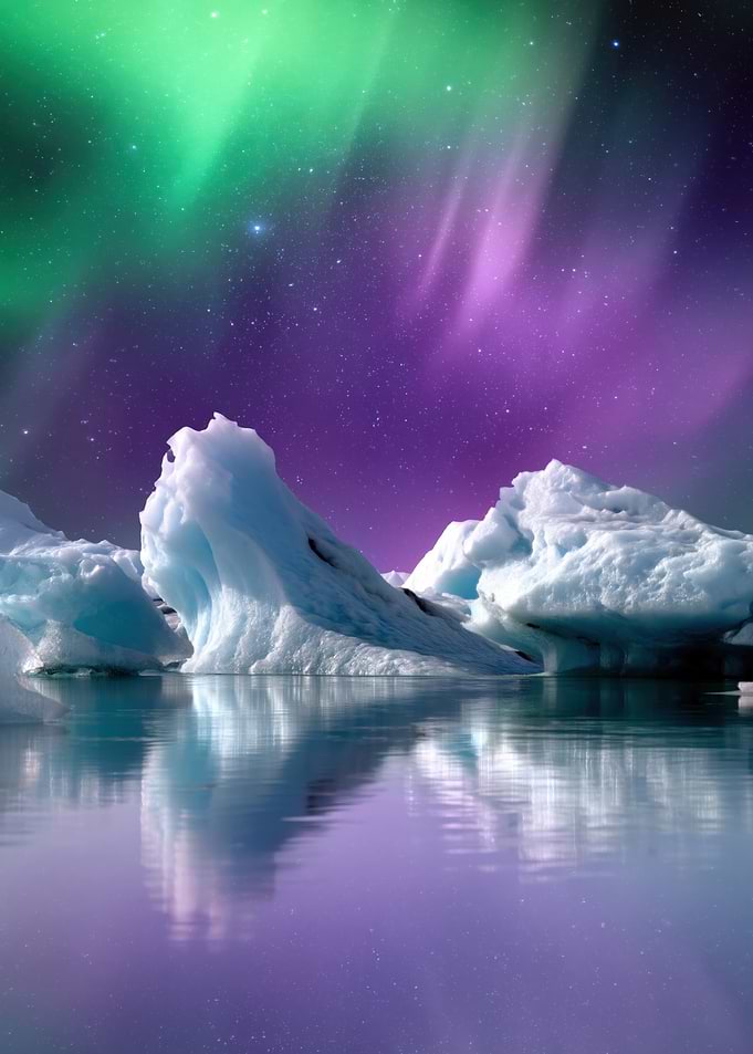 Aurora Borealis over Icebergs