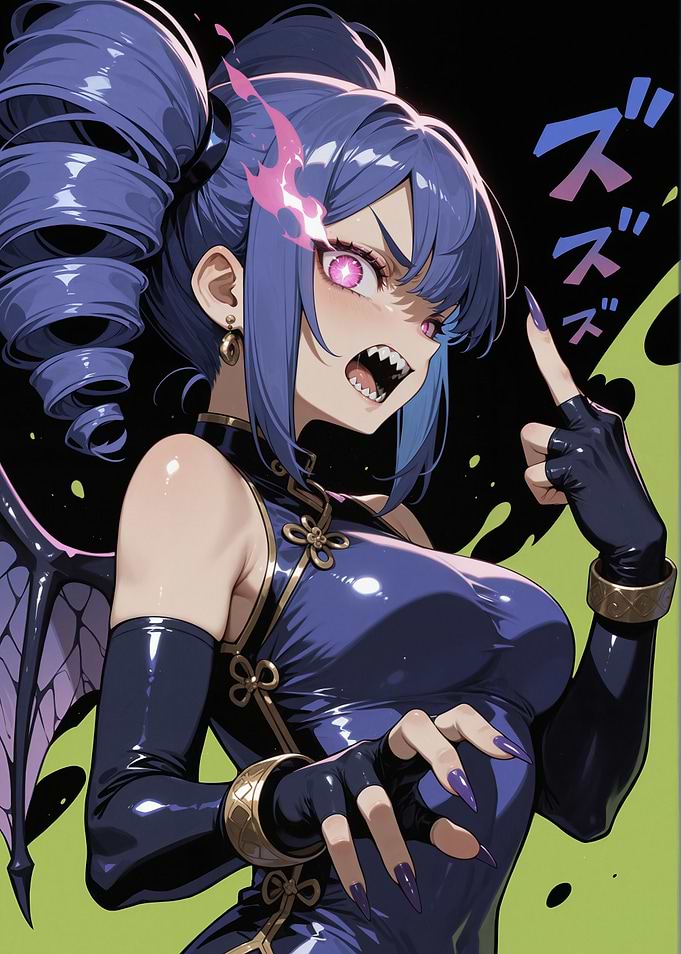 Anime Girl with Blue Hair and Fangs