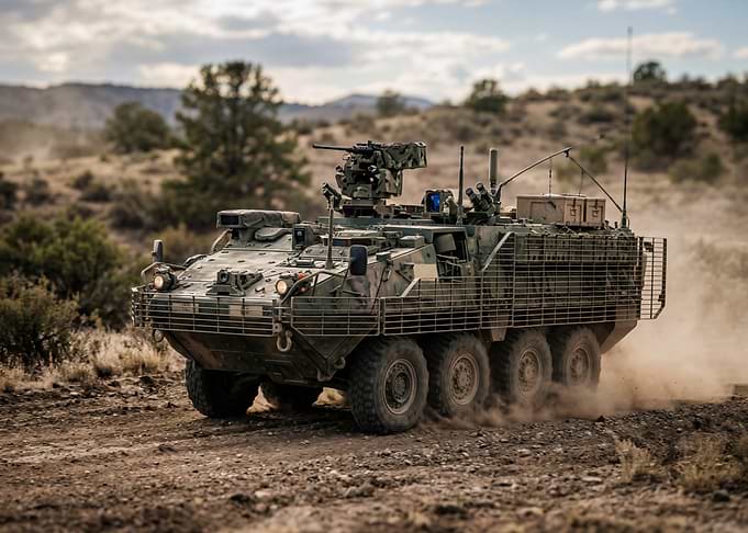 Military Armored Vehicle in Desert Terrain