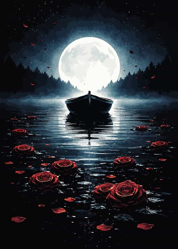 Moonlit Boat with Roses