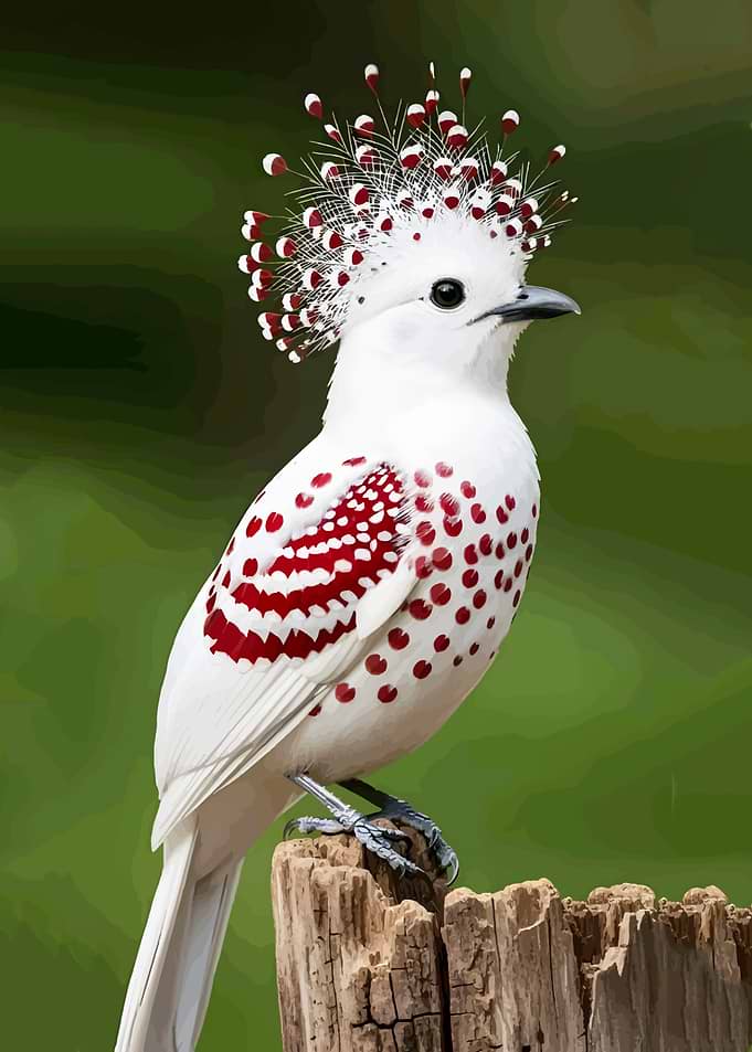 White bird with red spots and crown