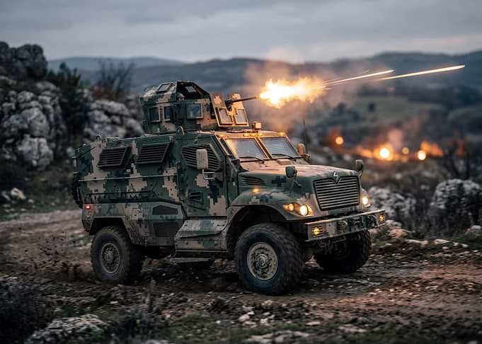Armored Vehicle Firing Machine Gun