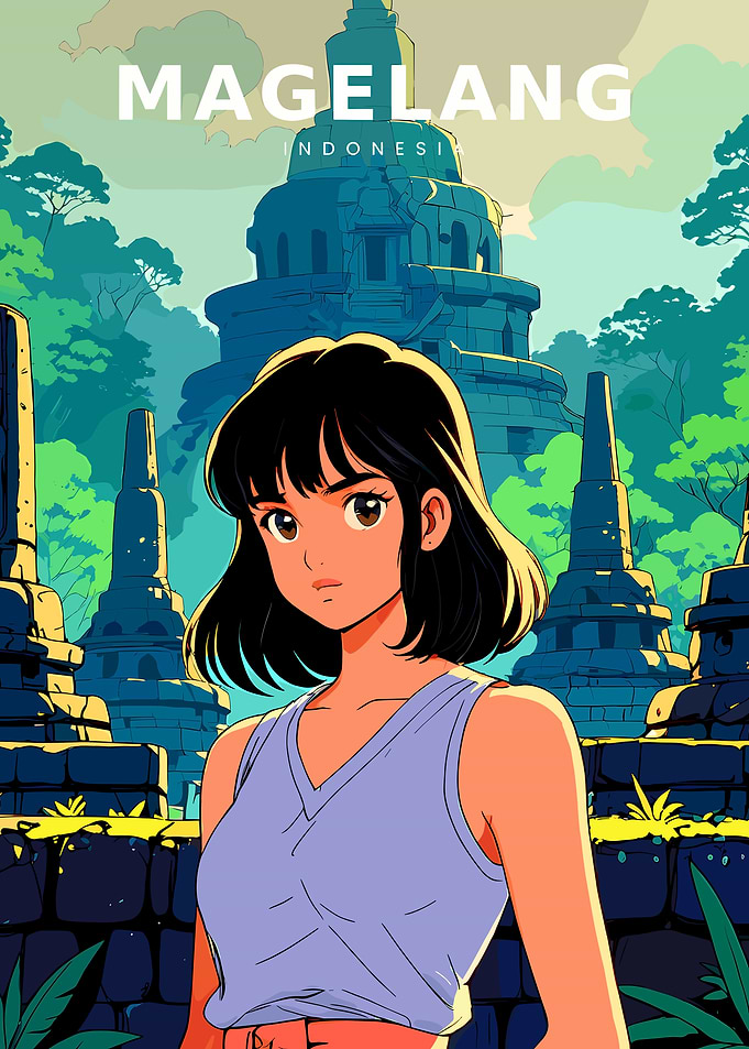 Anime Girl at Borobudur Temple