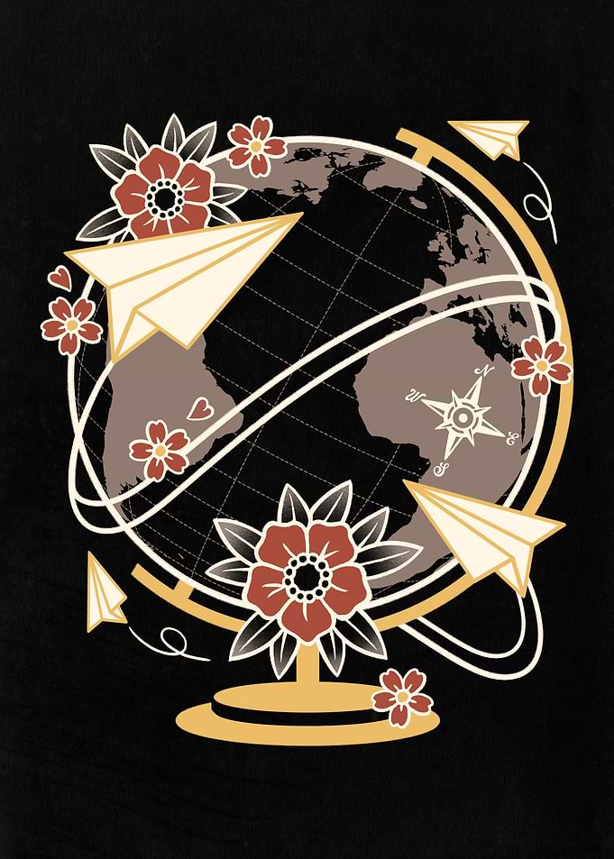 Geometric Paper Planes & Vintage Globe - The Art of Travel