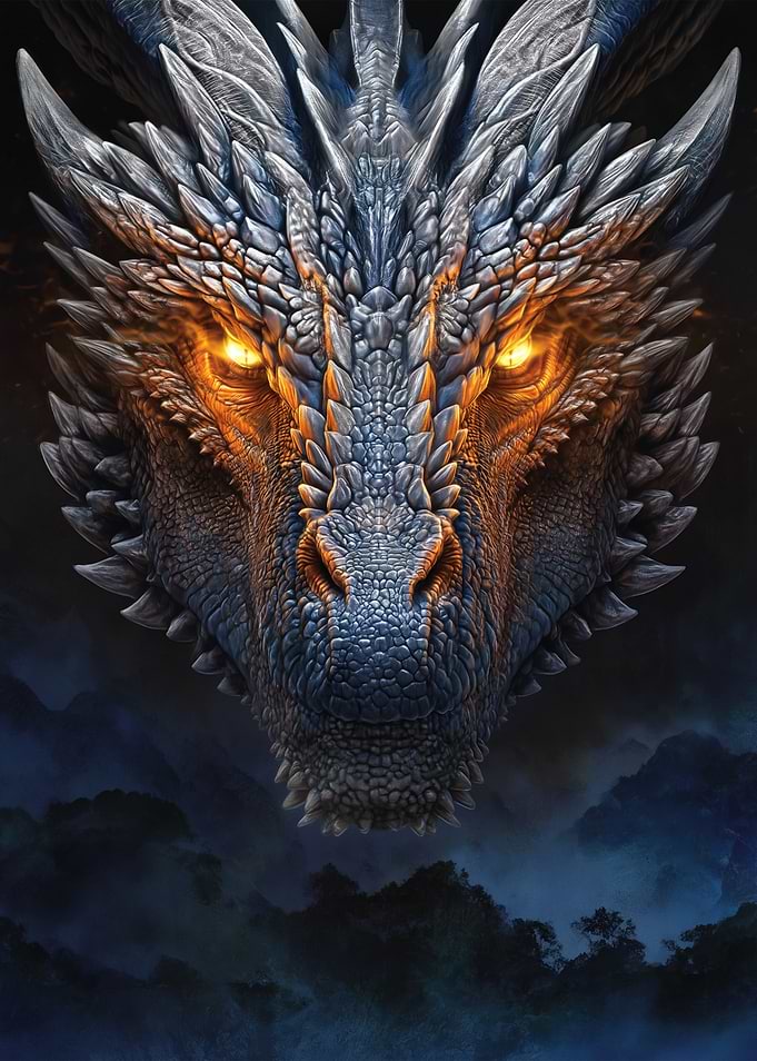 Fierce Dragon Head with Glowing Eyes