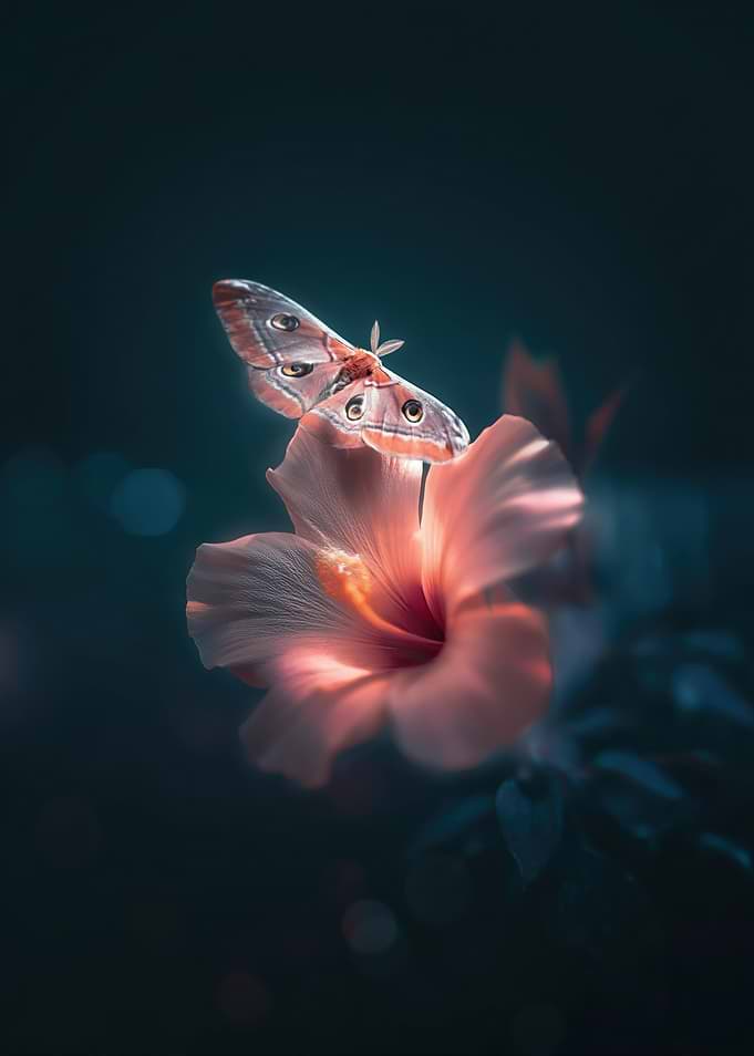 Moth on a Hibiscus Flower