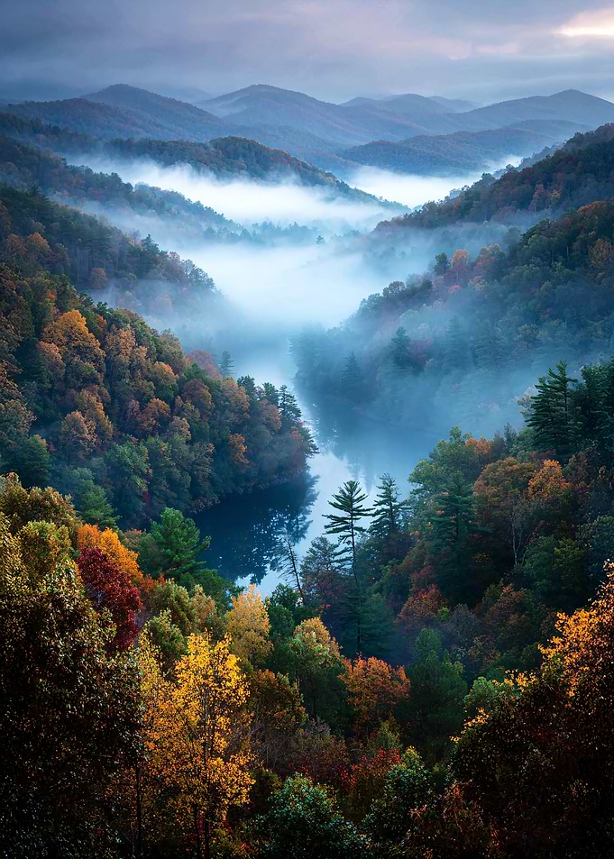Misty Mountain Valley in Autumn