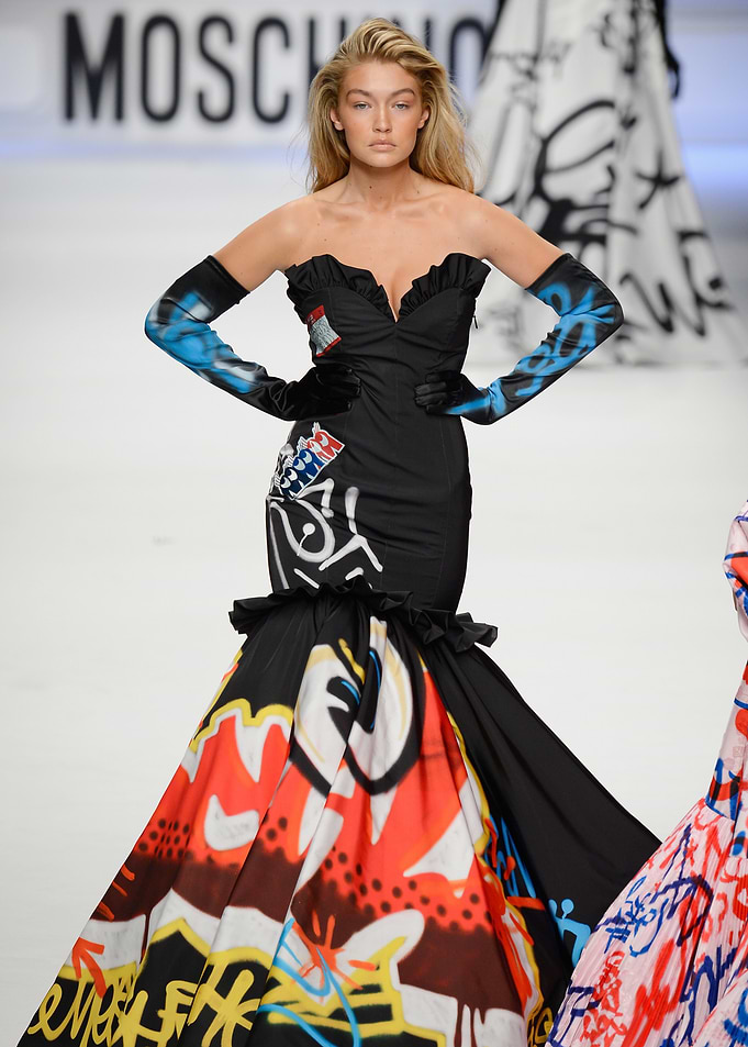 Gigi Hadid in Moschino Graffiti Dress