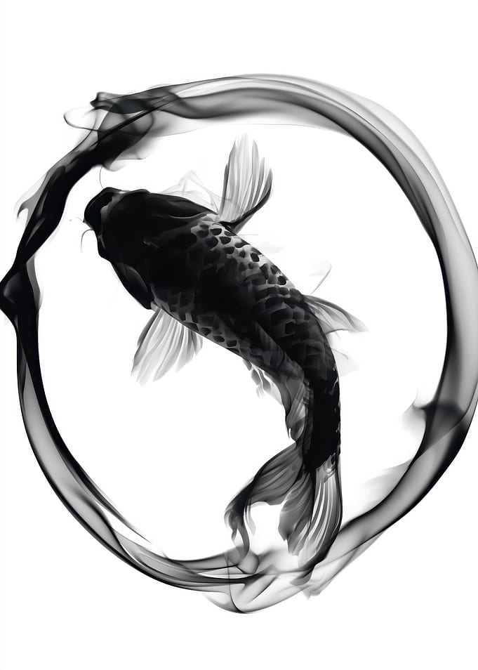 Black Koi Fish in Smoke Circle