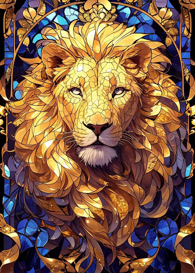 Golden Lion Stained Glass Art