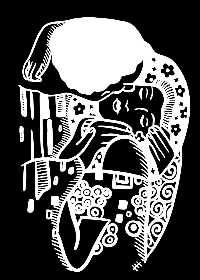 Couple Embracing in Decorative Style