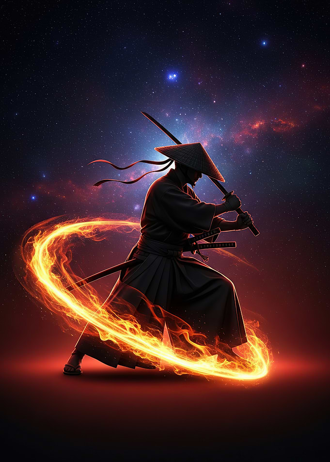 Samurai Warrior in Fiery Aura