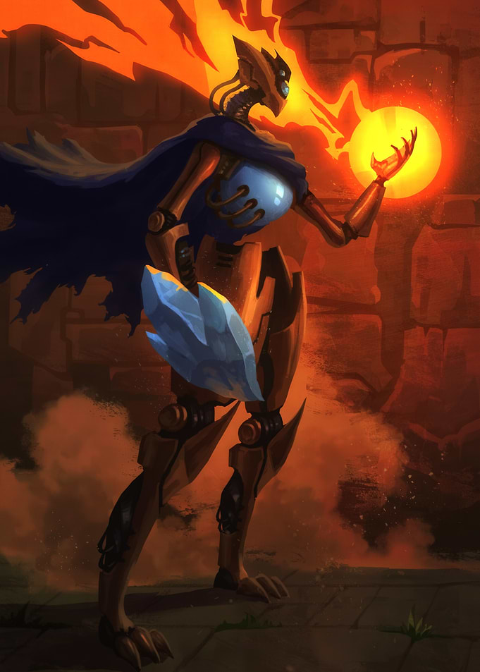 Robot Mage with Fire and Ice