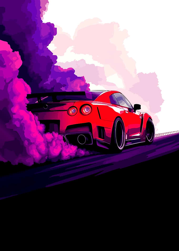 Red Sports Car Drifting with Smoke