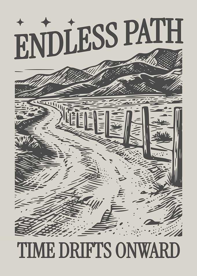 Endless Path Vintage Landscape Poster, Mountain Road Engraving Print