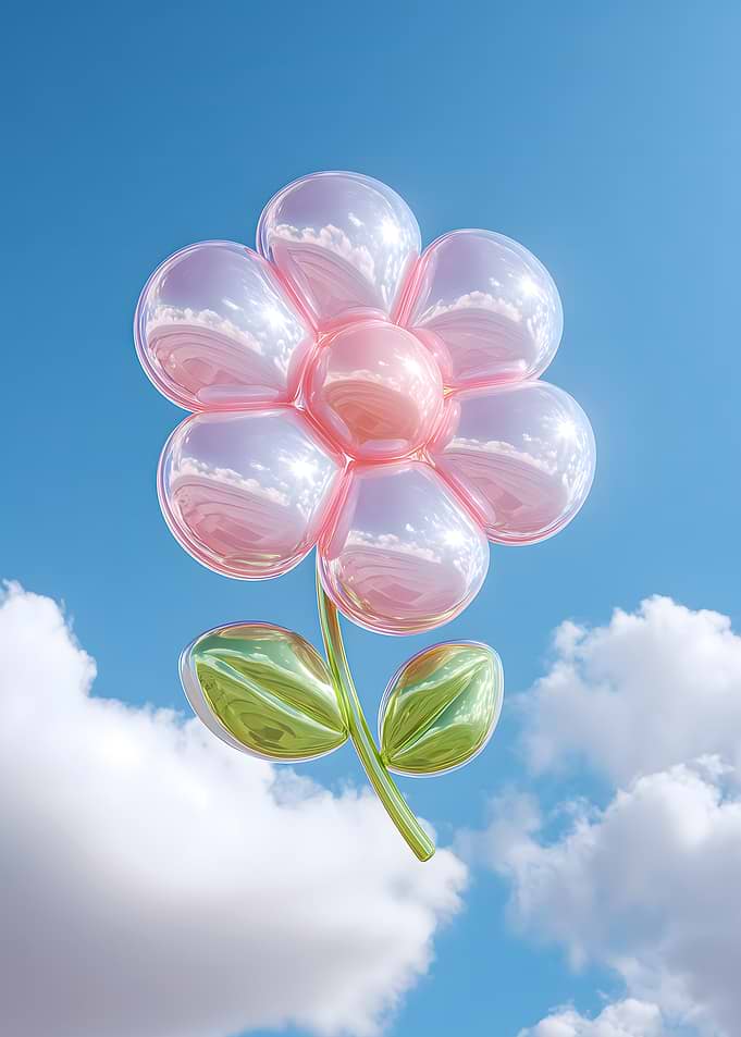 3D Flower with Clouds and Sky