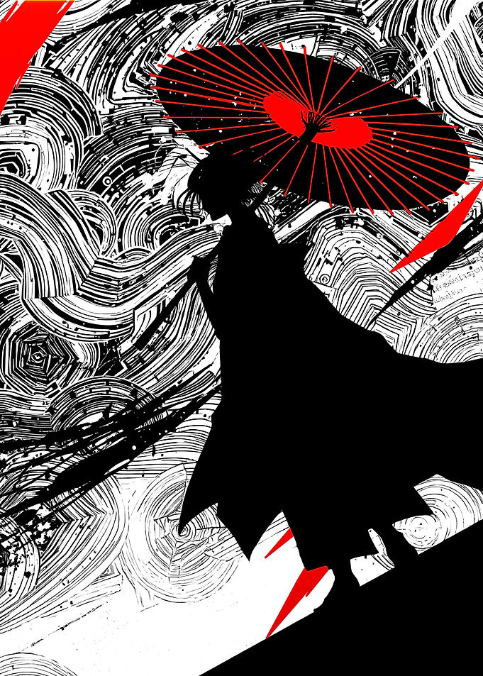 Silhouette of a woman with an umbrella
