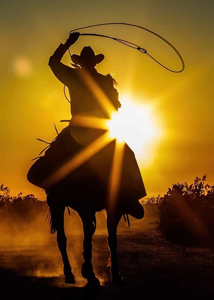 Cowboy Lassoing at Sunset