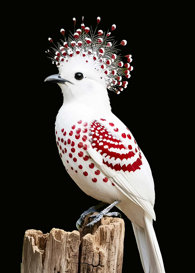 White bird with red spots and crown