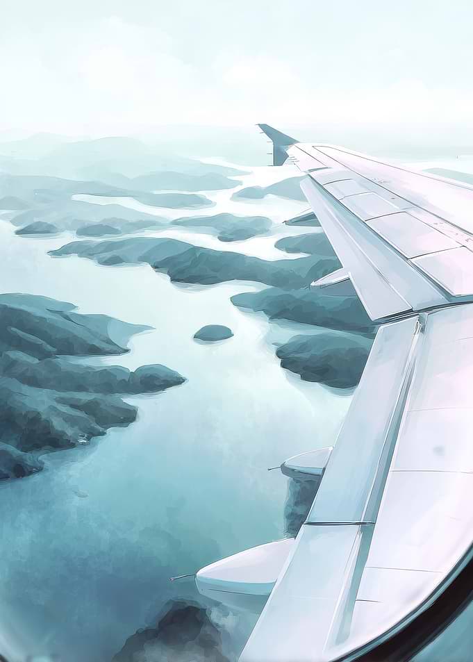 Airplane view of islands and water