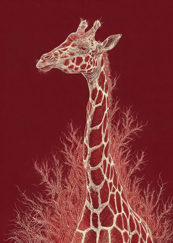 Crimson Giraffe Line Art