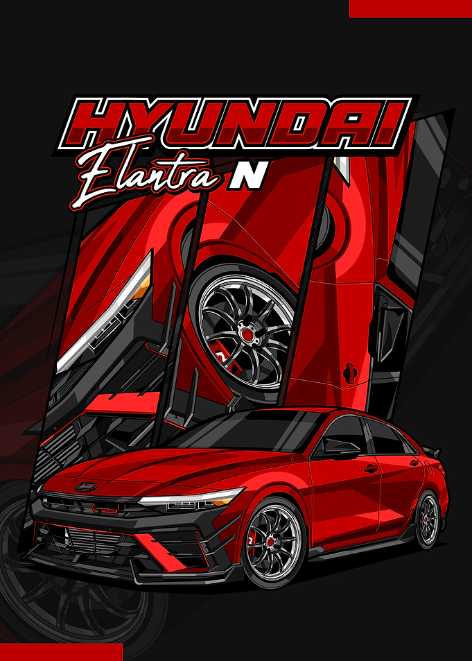 Red Hyundai Elantra N Car Art
